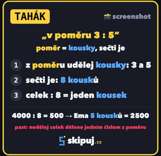 Tahák: dělení v poměru