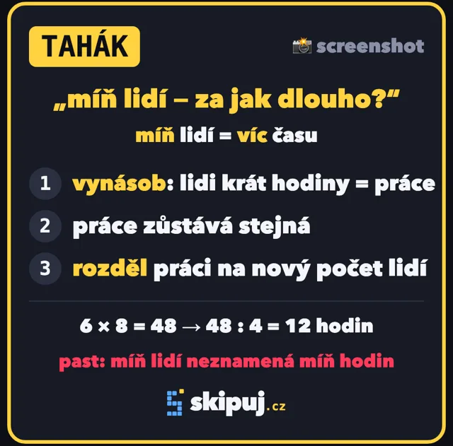 Tahák: míň lidí, víc času
